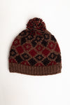 Wool &amp; Fleece Hat with Pom - Diamond Design (Brown &amp; Rust) - Made in Nepal