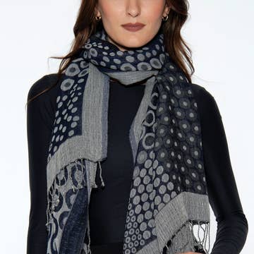 Black/Silver Kalya Cotton &amp; Wool Scarf