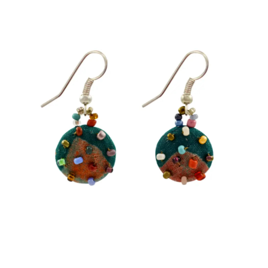Batik Seed Bead Button Earrings - Assorted
