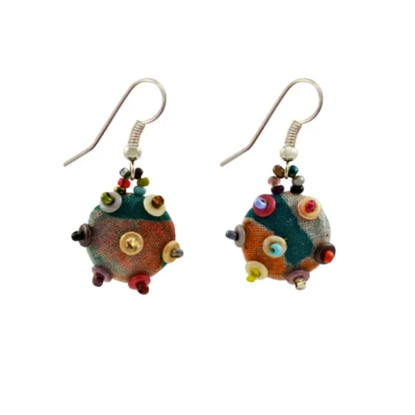 Batik Seed Bead Button Earrings - Assorted