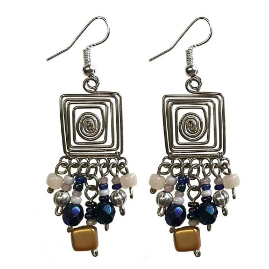 Square Helix Wire &amp; Bead Earrings