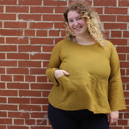 Long Sleeve Cotton Shirt  With Pocket - Assorted