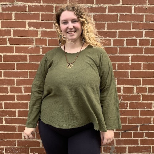 Long Sleeve Cotton Shirt  With Pocket - Assorted