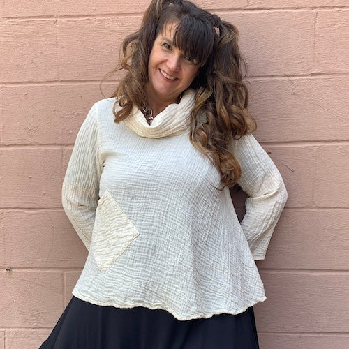 Gauzy Cotton Cowl Neck Shirt