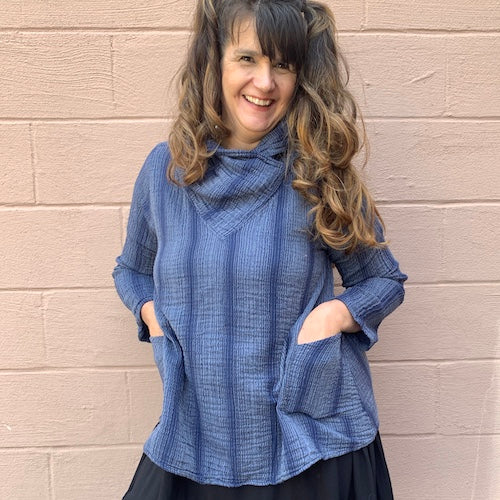 Gauzy Cotton Striped Cowl Shirt