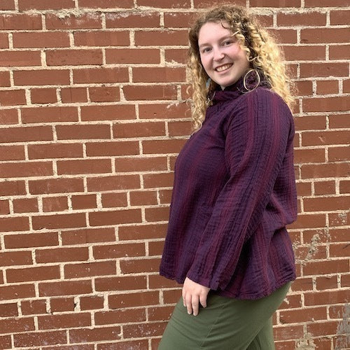 Gauzy Cotton Striped Cowl Shirt