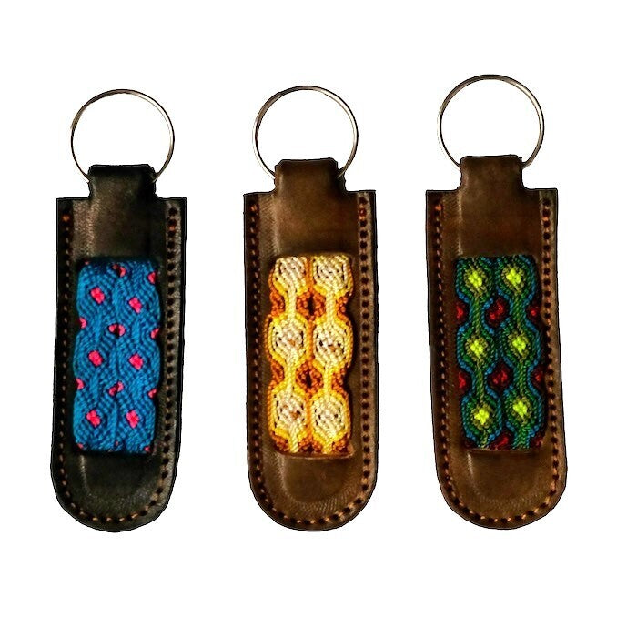 Flat Woven Fabric & Leather Keychain