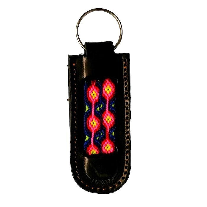 Flat Woven Fabric &amp; Leather Keychain