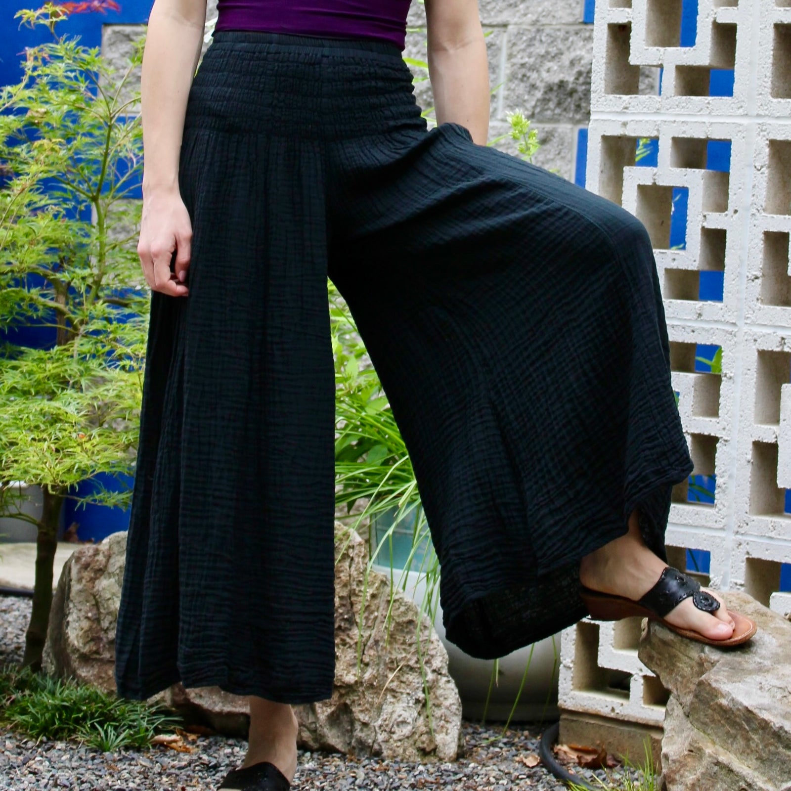 Gauzy Cotton Wide Leg Pants - Assorted