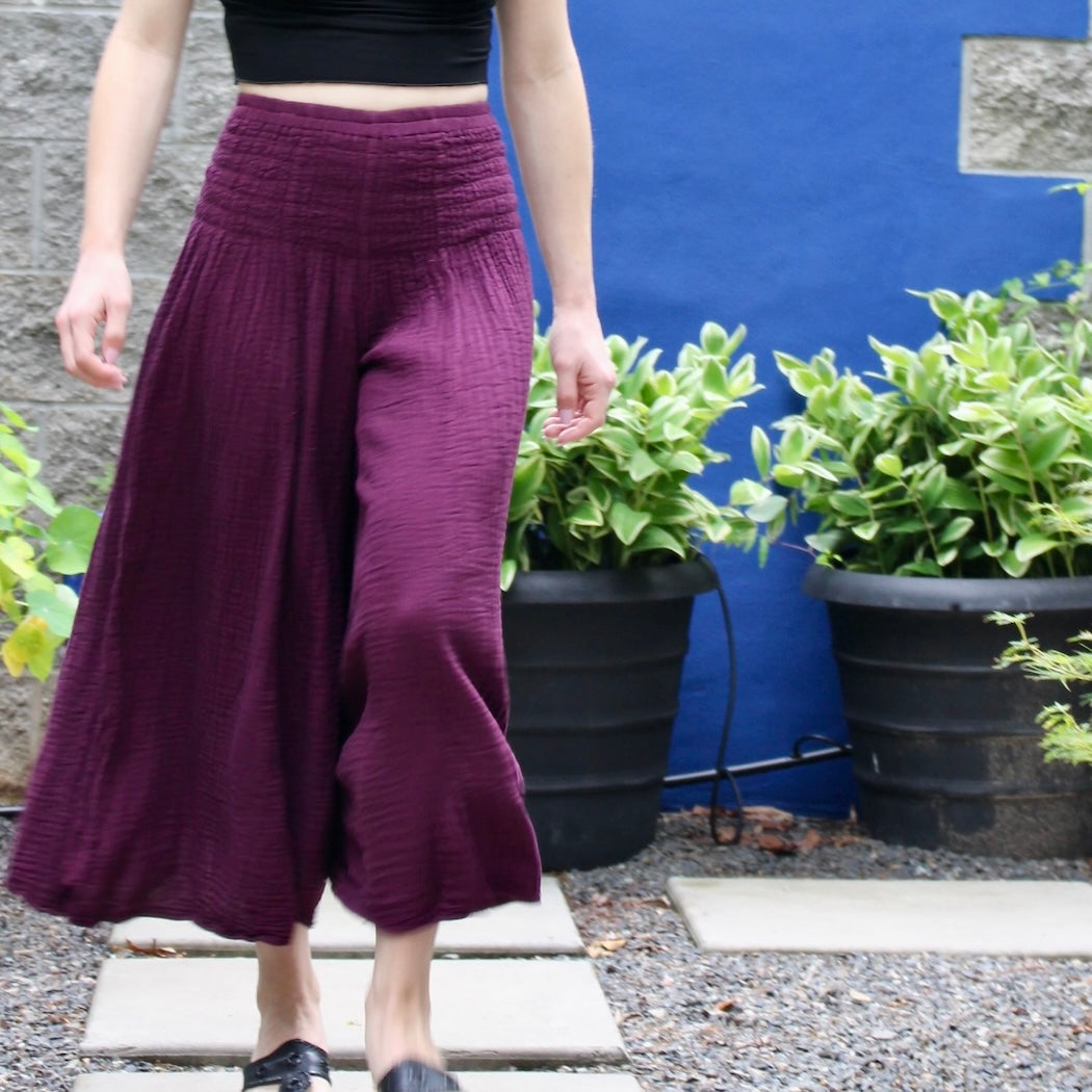 Gauzy Cotton Wide Leg Pants - Assorted
