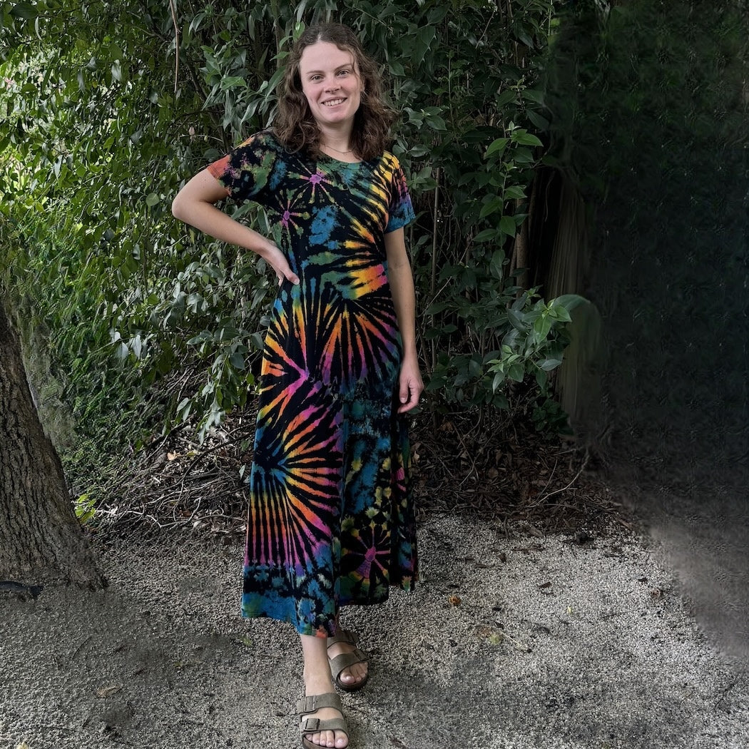 Tie Dye Short Sleeve Cotton Dress