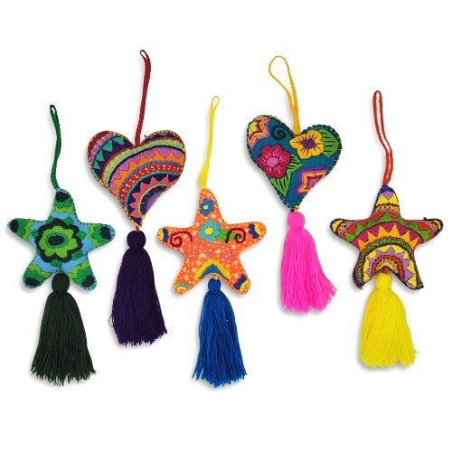 Embroidered Star And Heart Ornament - Assorted