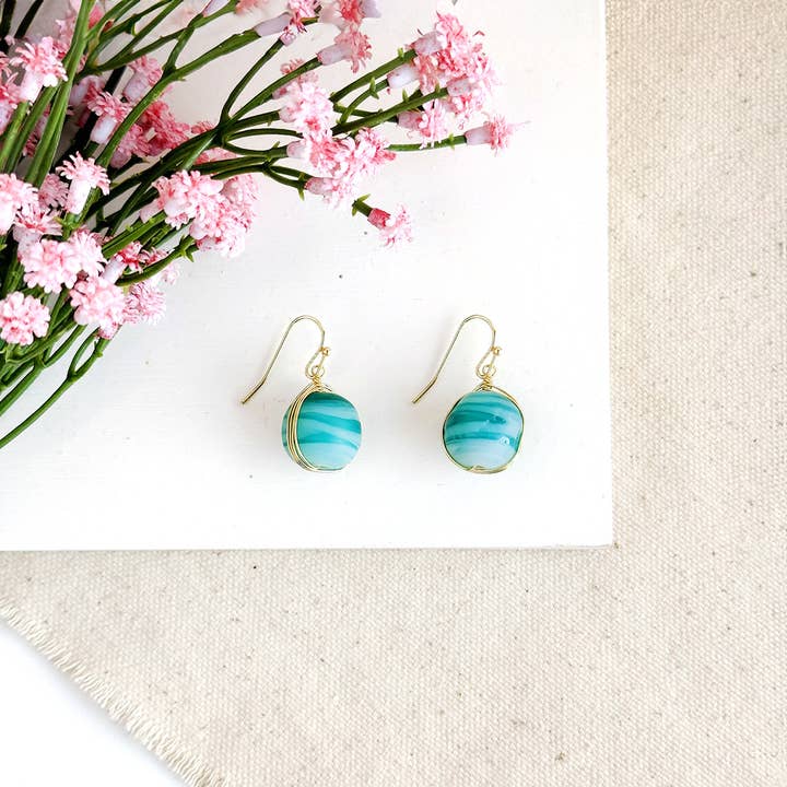 Teal Marble Glass Earrings
