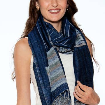 Navy/Silver Kalya Cotton &amp; Wool Scarf
