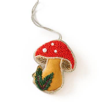 Mushroom Felt Beaded Plush Ornament
