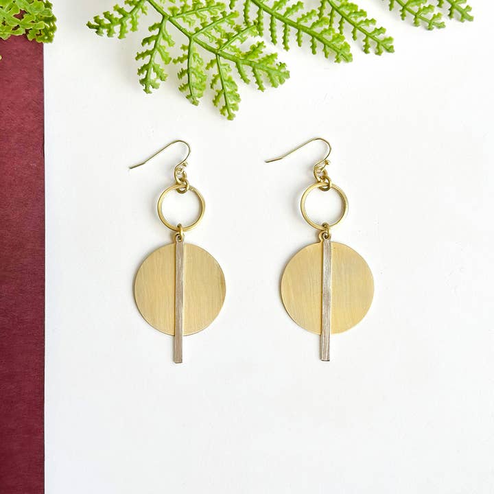 Brass Circle Disc Pendulum Earrings