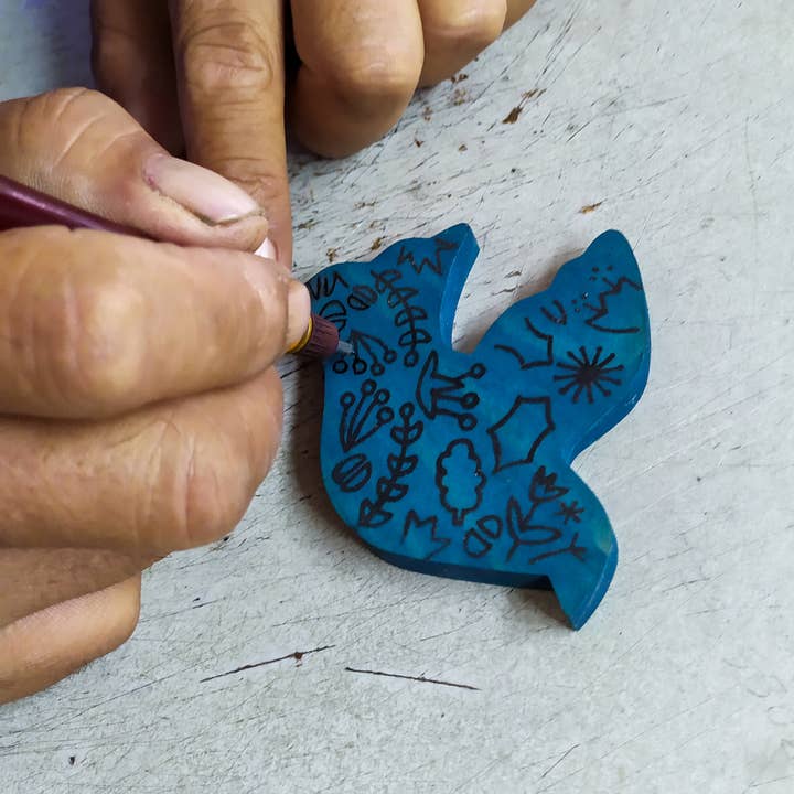 Painted Wood Dove Ornament