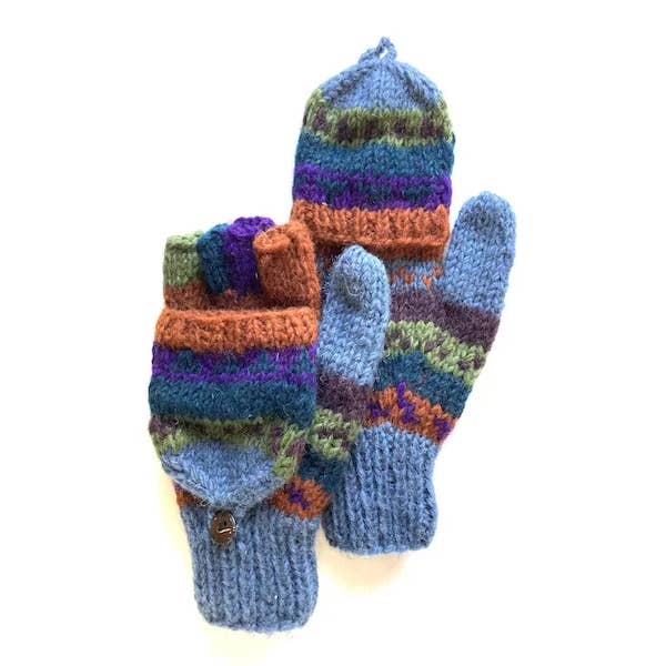 Striped Wool Hand-Knit Glittens - Assorted