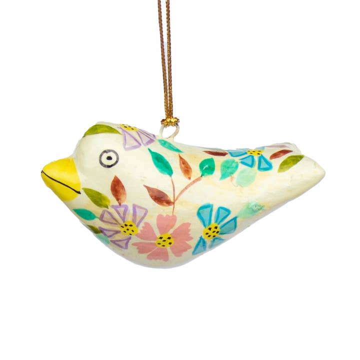 White Paper-Mache Finch Ornament