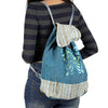 Blue Butterfly Embroidered Drawstring Backpack