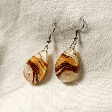Amber Swirl Teardrop Fused Glass Earrings (1.75&quot; L)