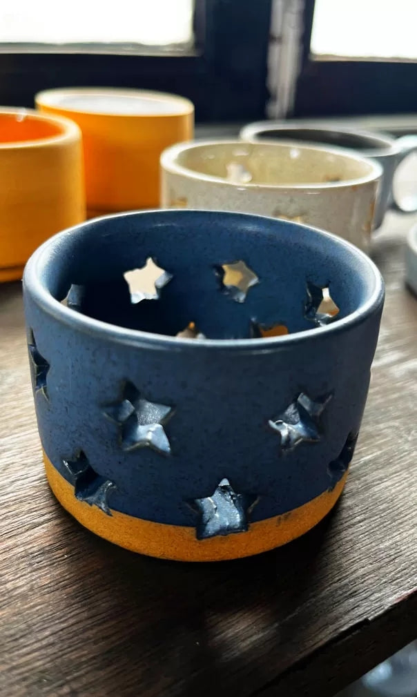 Ceramic Tea Light Candleholder Star Cutout - Assorted
