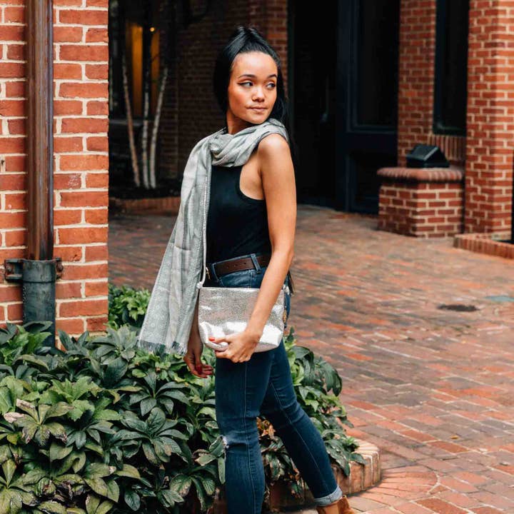 Open Weave Mint &amp; Blue Striped Viscose Scarf (70&quot; x 29&quot;)