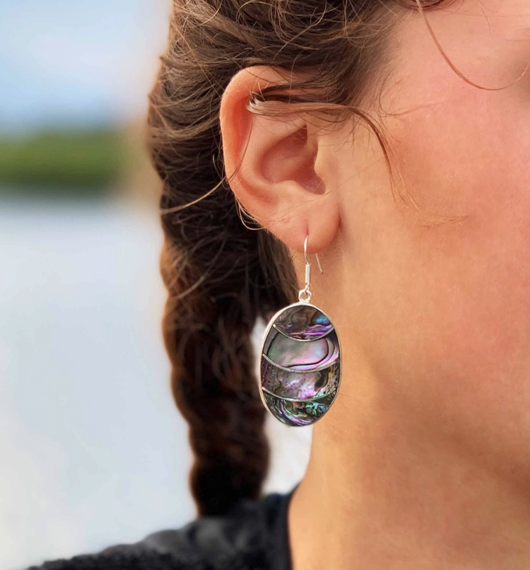 Oval Lavender Frost Abalone &amp; Alpaca Earrings