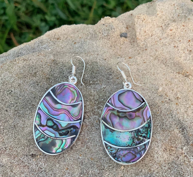 Oval Lavender Frost Abalone &amp; Alpaca Earrings