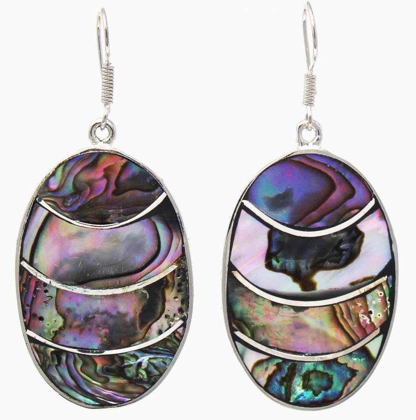 Oval Lavender Frost Abalone &amp; Alpaca Earrings