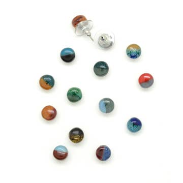 Round Glass Stud Earrings - Assorted