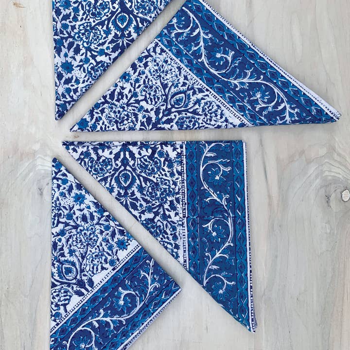 Blue Vine Blockprint Napkin