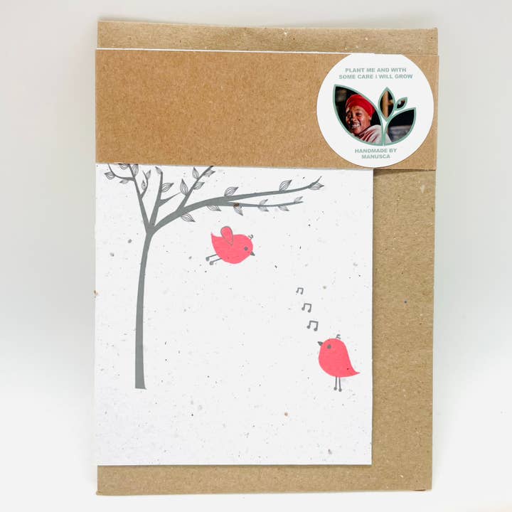 Pink Birds Growing Paper Card