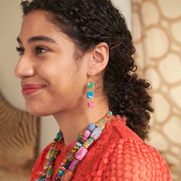 Trio Square Kantha Earrings