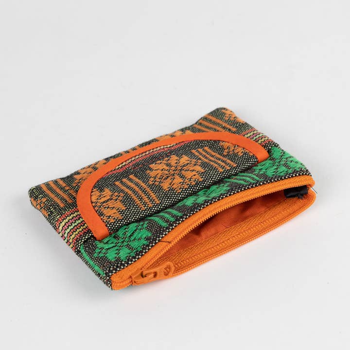 Green/Orange Jacquard Coin Purse (5&quot; x 3.5&quot;)
