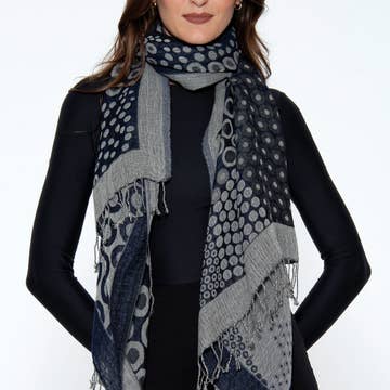 Black/Silver Kalya Cotton &amp; Wool Scarf