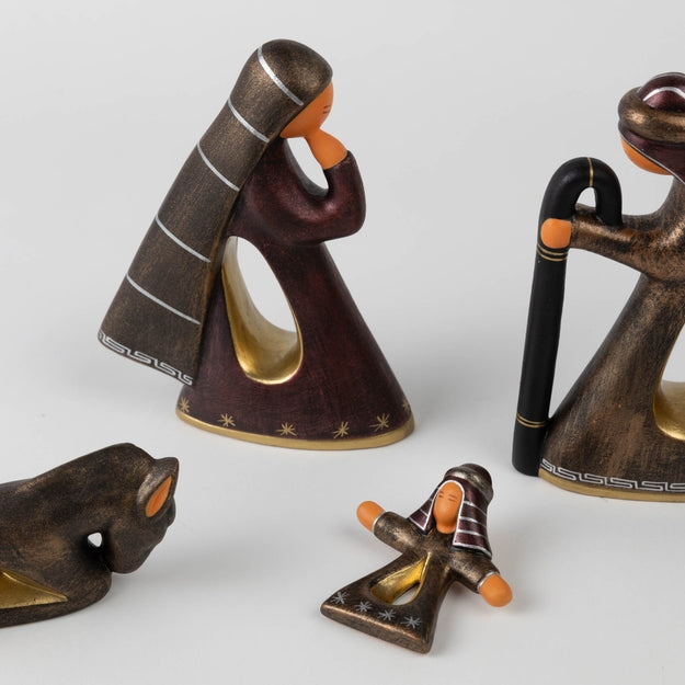 Burgundy/Bronze Serene Ceramic Nativity (5.5&quot; H) - Set of 5