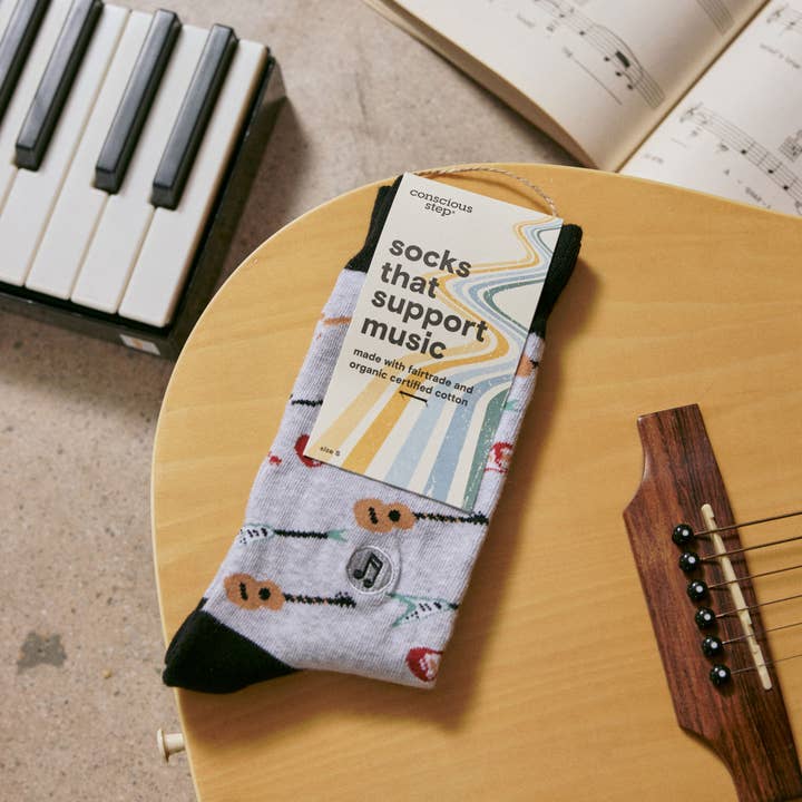 Grey Guitar Support Music Socks