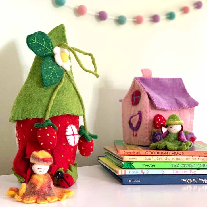 Strawberry Felt Fairy House