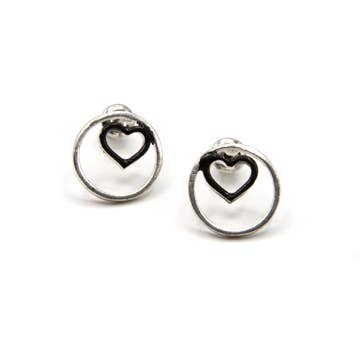 Heart In Circle Silver-Plated Recycled Metal Earrings