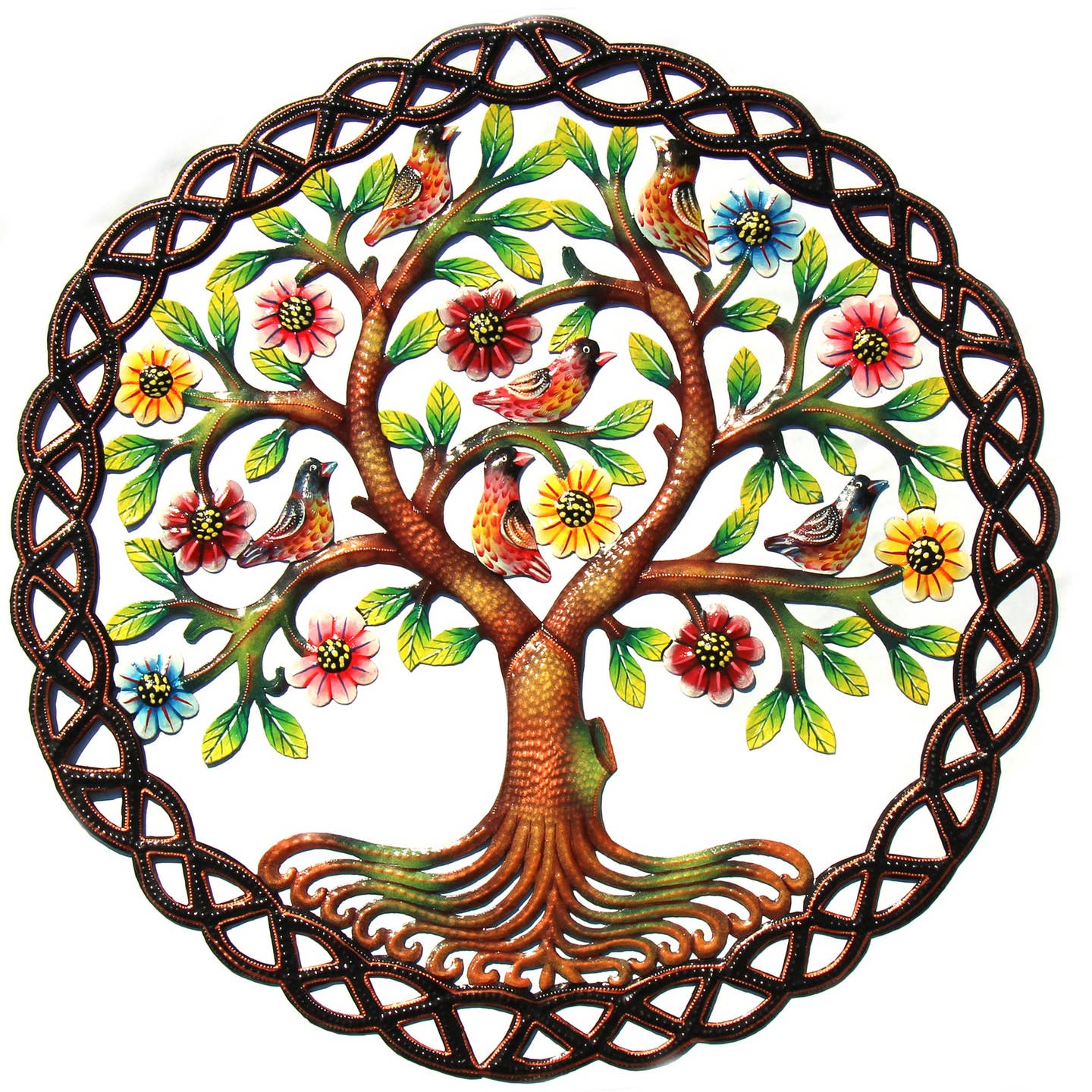 Painted Cutmetal Rooted Tree of Life Braid Wall Hanging (24")