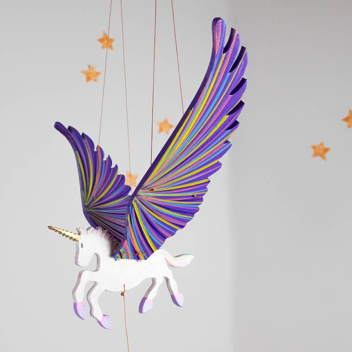 Purple Handpainted Unicorn Flying Mobile