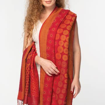 Red/Orange Kalya Cotton &amp; Wool Scarf