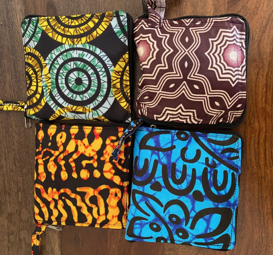 Kitenge Fabric Fold-up Tote Bag in Pouch - Assorted