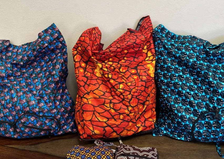 Kitenge Fabric Fold-up Tote Bag in Pouch - Assorted