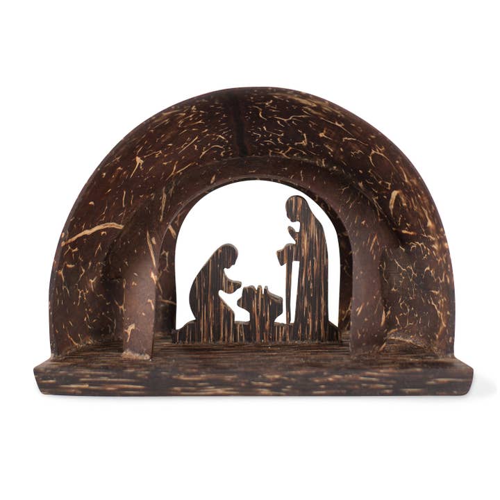 Brown Coco Shell Nativity (4" H)