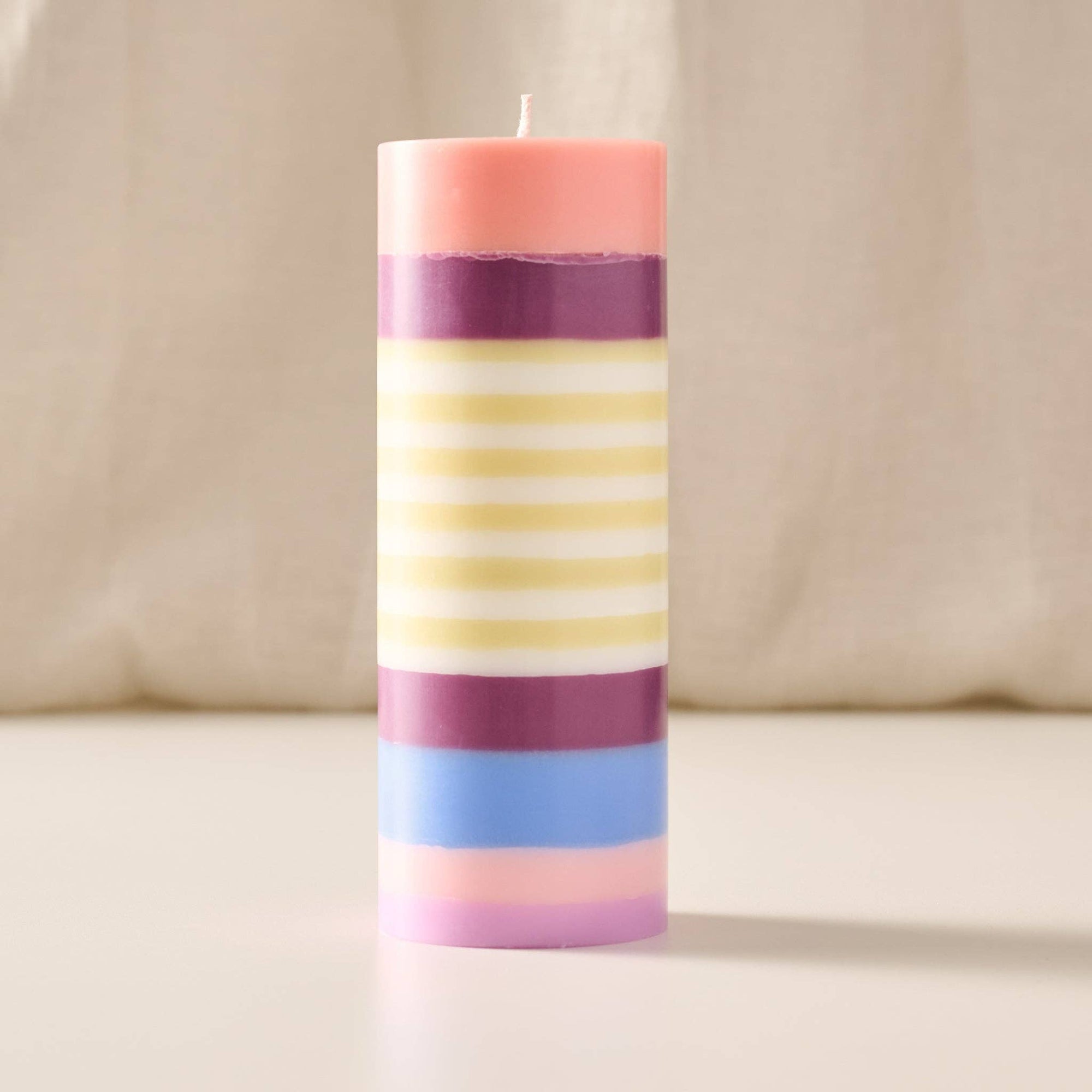 Berry Striped Large Palm Wax Pillar Candle