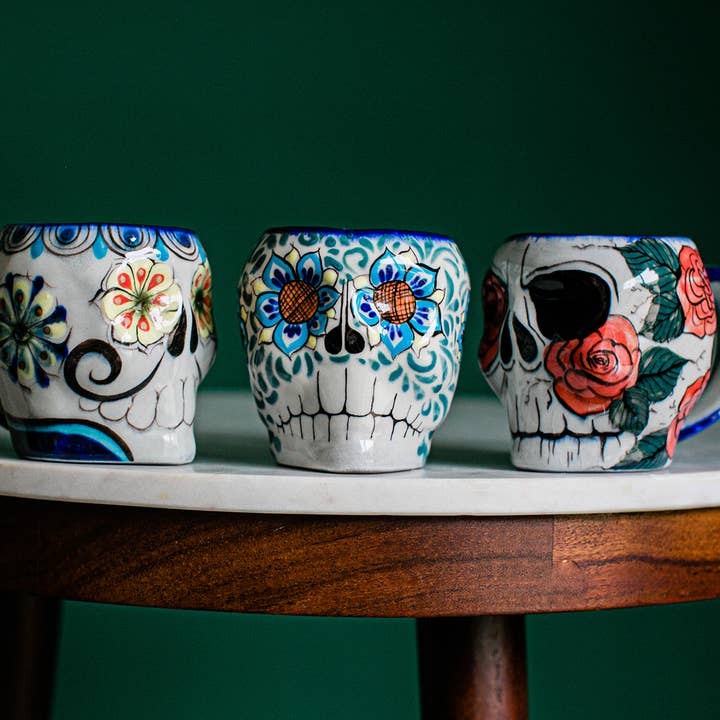 Sugar Skull Skeleton Painted Ceramic Mug