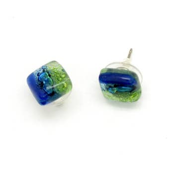 Square Glass Stud Earrings - Assorted