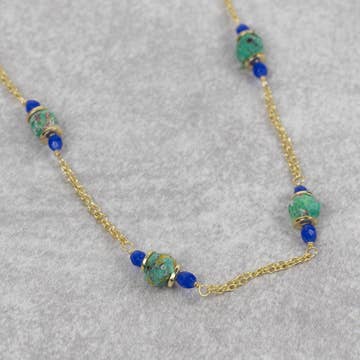 Recycled Sari &amp; Glass Bead Necklace (43&quot; L)